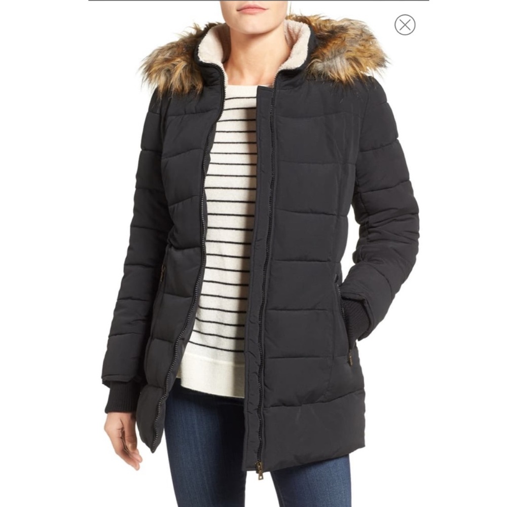 Larry Levine Faux Fur Trim Quilted Parka
